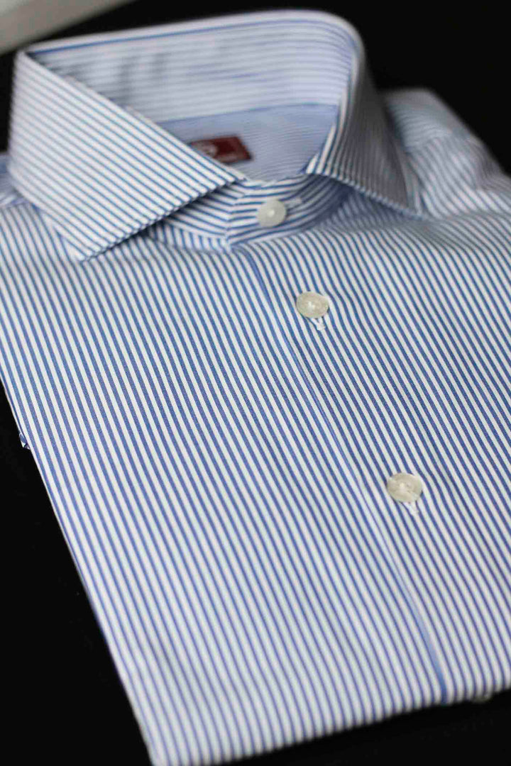 White and Navy Striped Dress Shirt WITHOUT Cufflinks