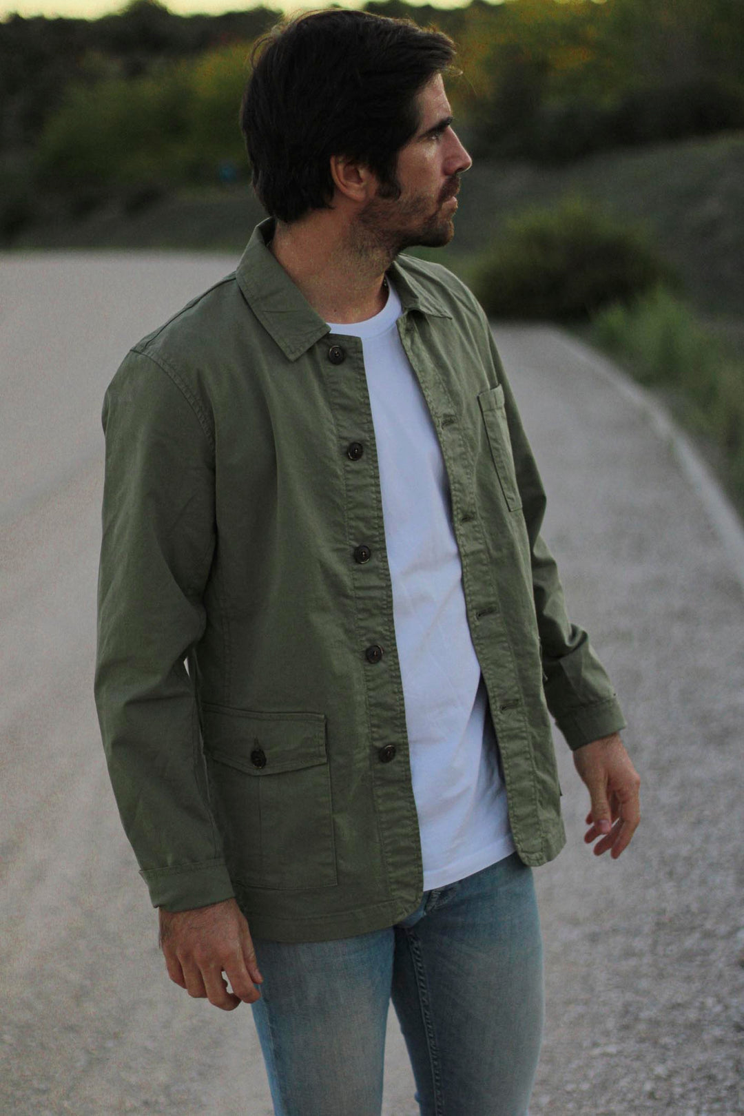 Military Green Cotton Jacket Horn Buttons