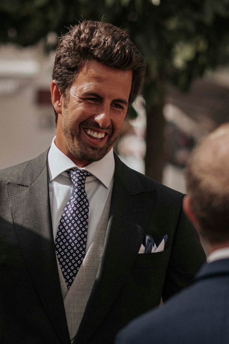 Classic MTM Morning Suit with Charcoal Gray Frock Coat and Gray Beige Mat Double-breasted Vest