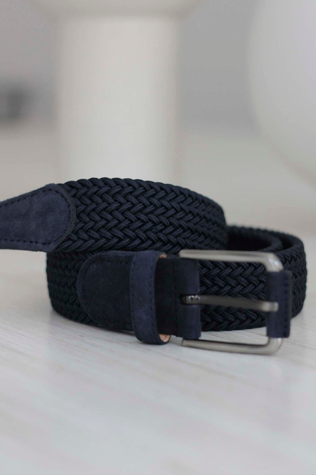 Navy Blue Elastic Cotton and Suede Braided Belt