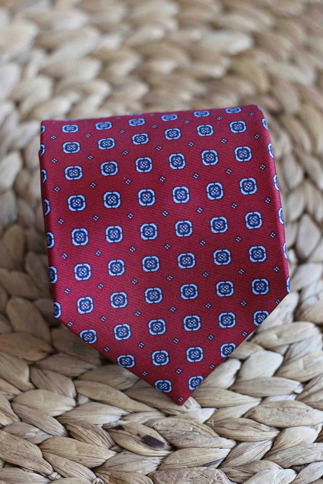 Napoli Red Crimson Silk Concentric Geometry Celestial Blue Tie