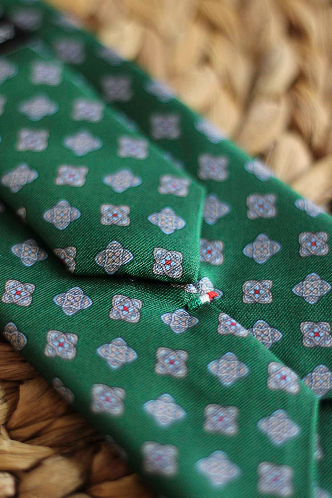 Green Silk Oval Stars Bone Tie