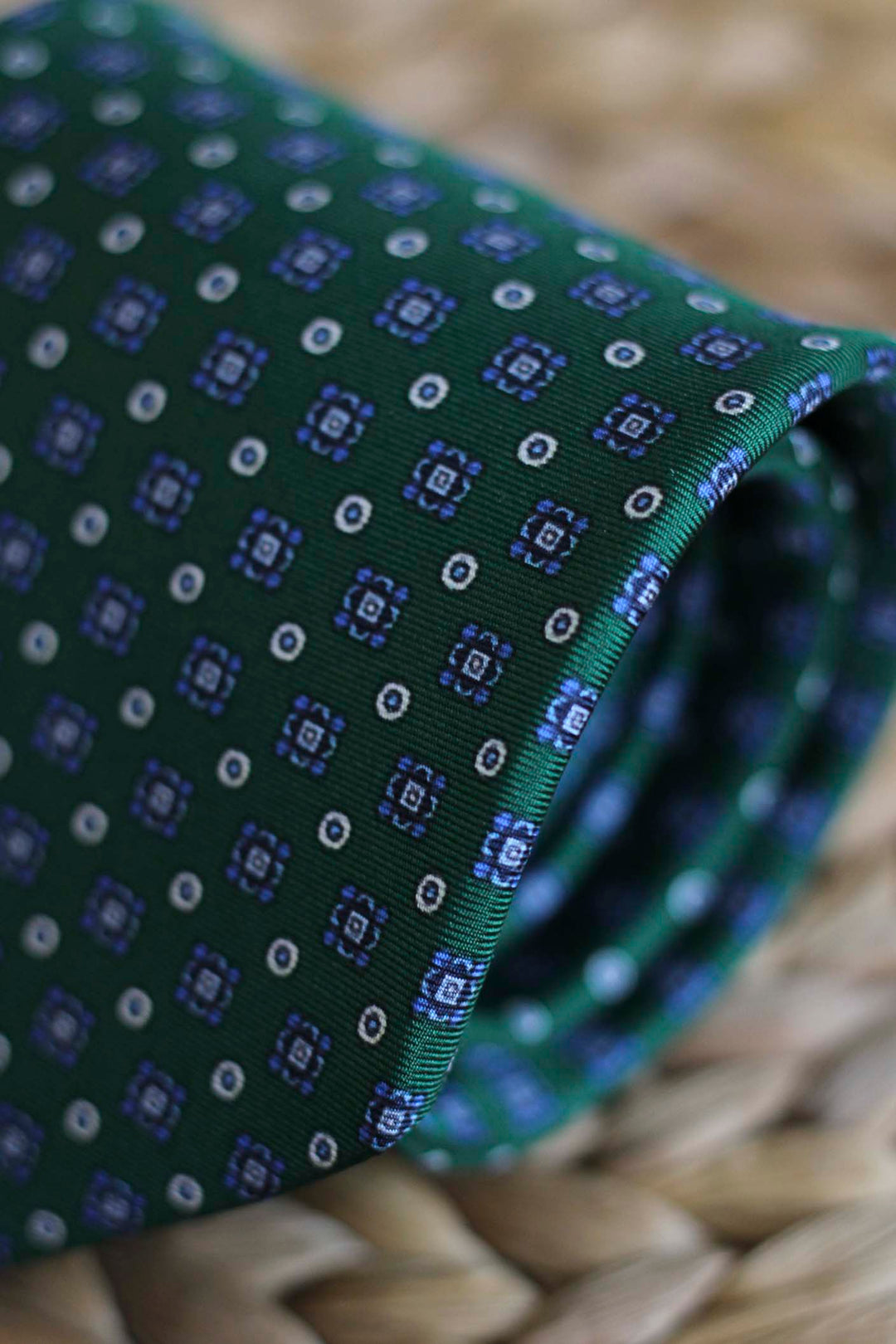 Napoli Green Silk Tie Mixed Sky Blue and White Geometry