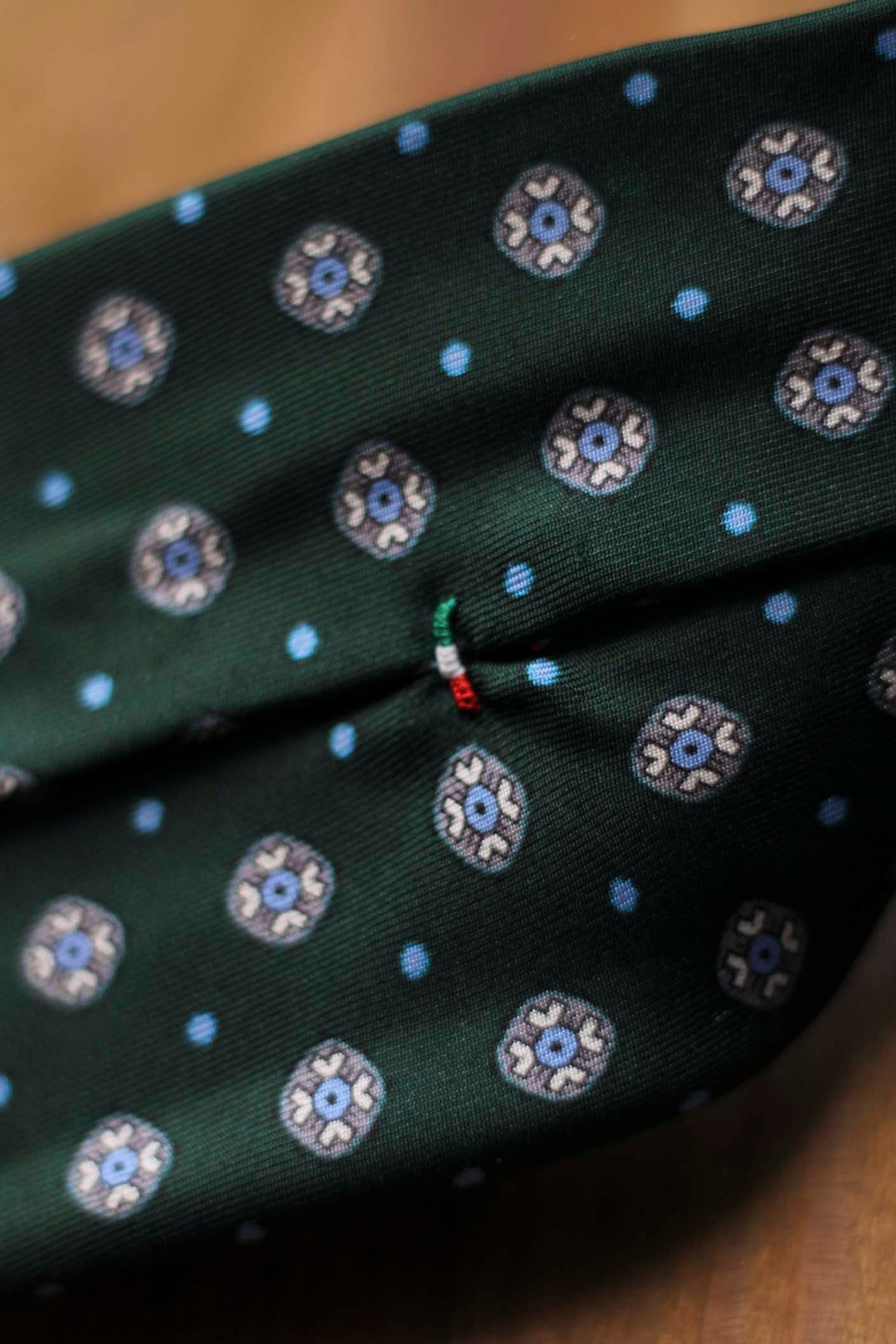 Napoli Silk Bottle Green Tie Sky Blue and White Geometry