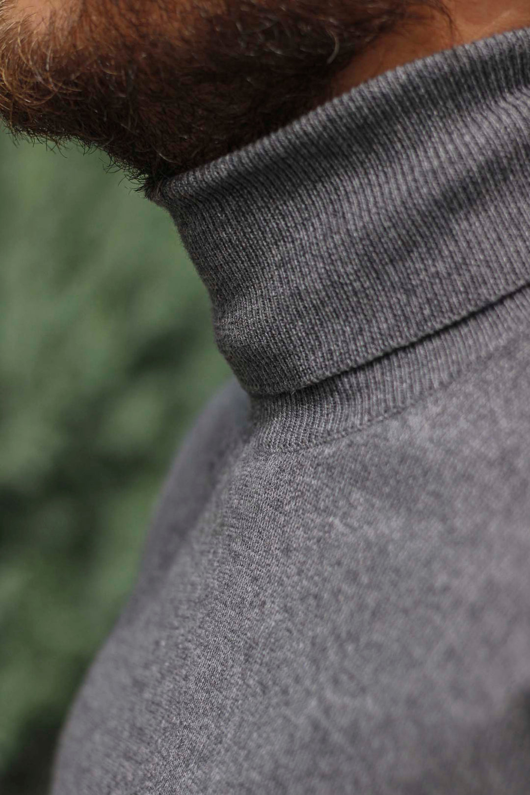 Medium Gray Cotton Roll Neck Sweater FINE Thickness
