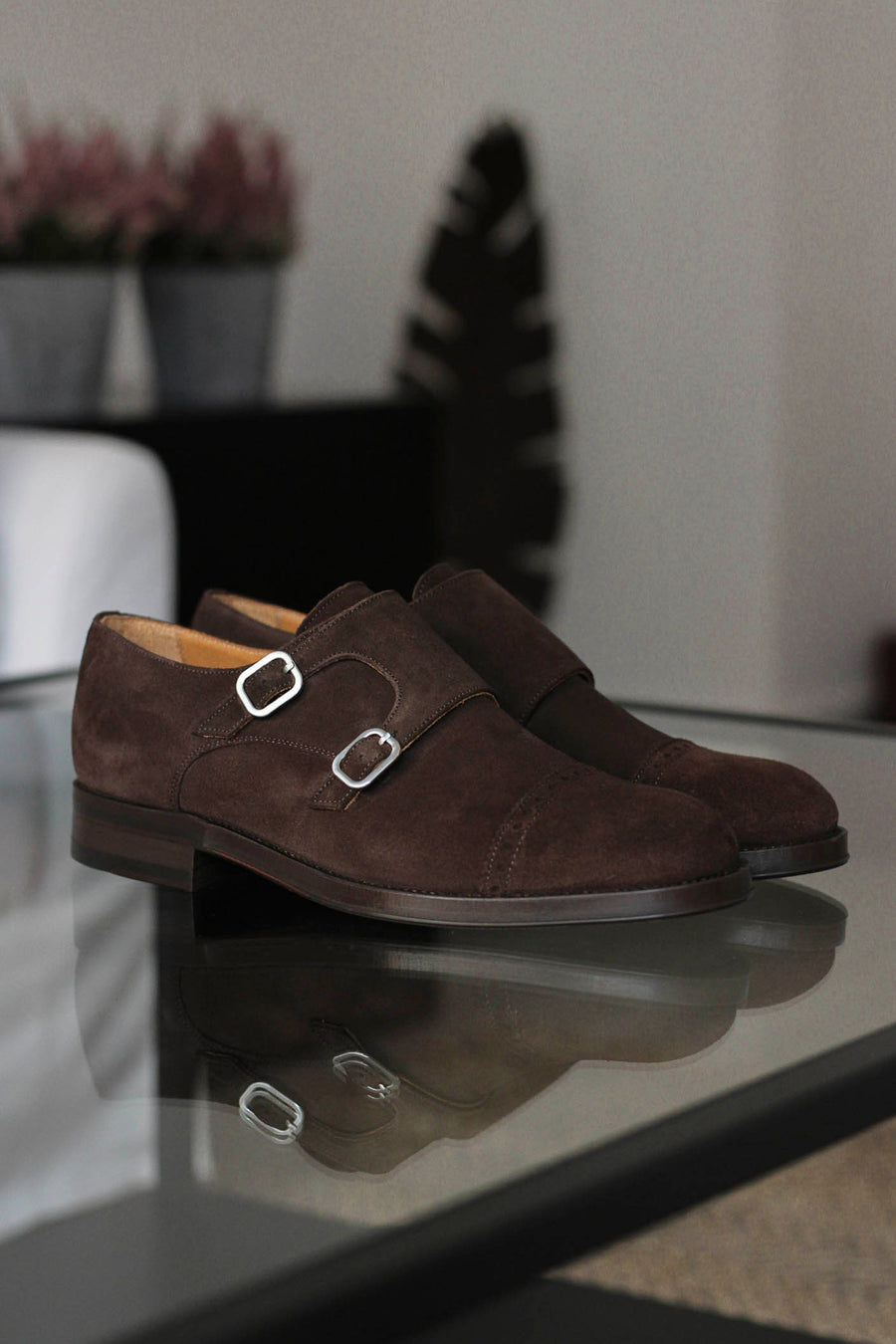 Zapato Doble Hebilla Ante Marrón