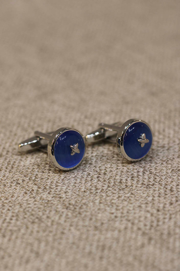 Ceremony Cufflink Blue Stone Diamond Silver Finish