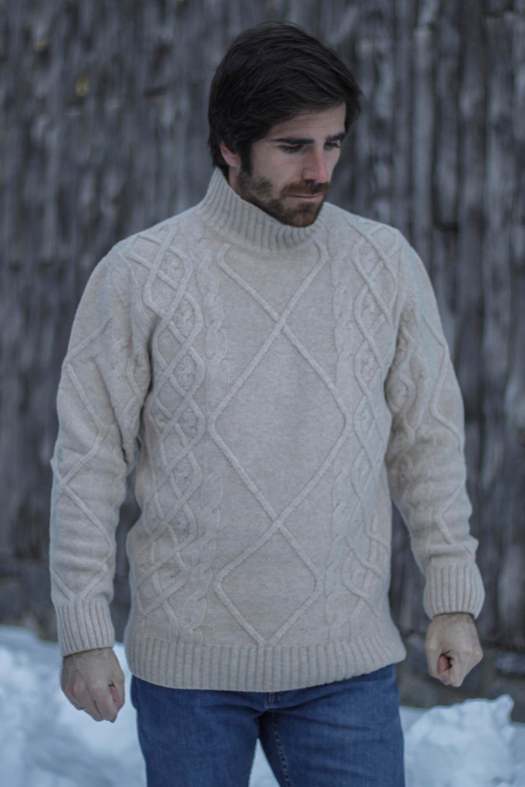 Chimney Neck Sweater with Eights White Bone