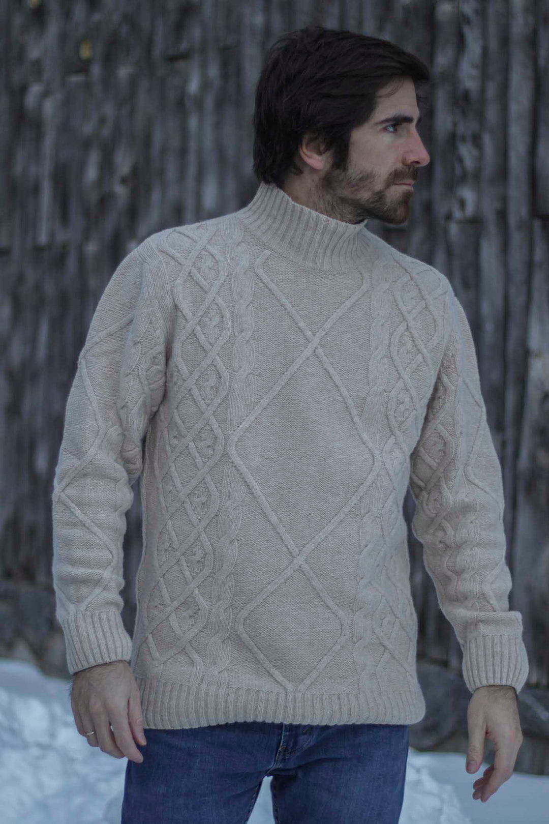 Chimney Neck Sweater with Eights White Bone