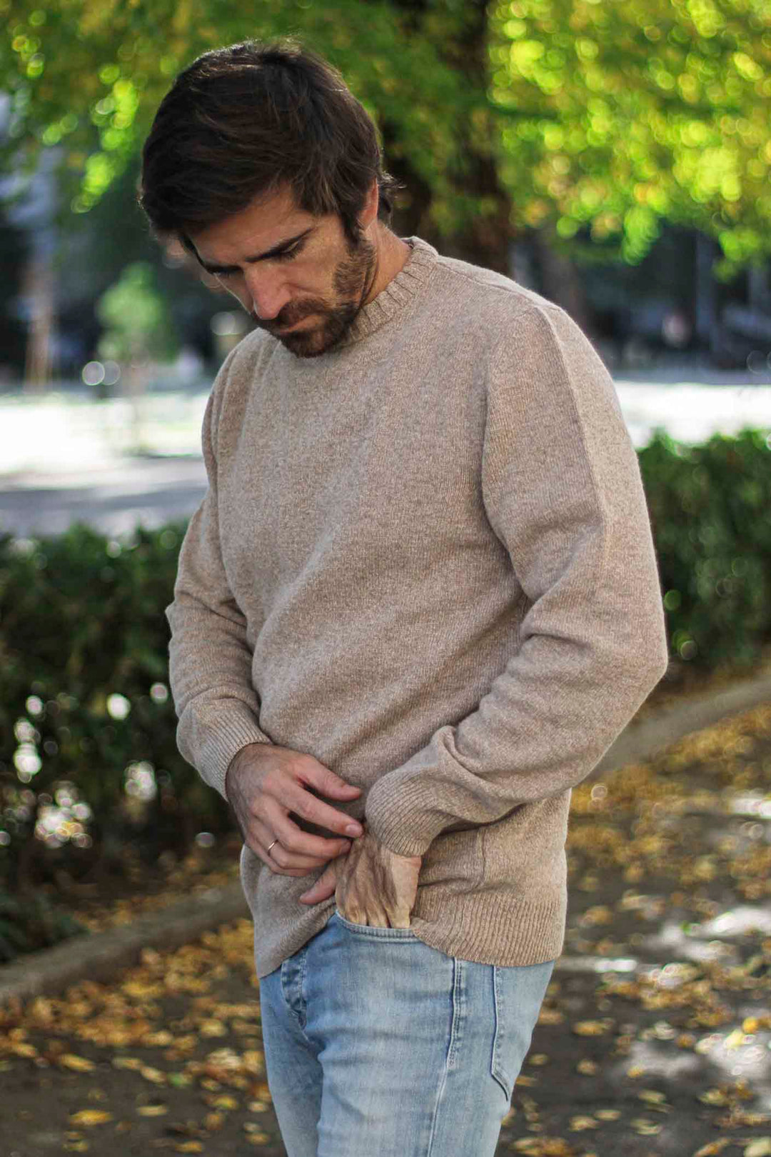 Beige Horseshoe Neck Sweater