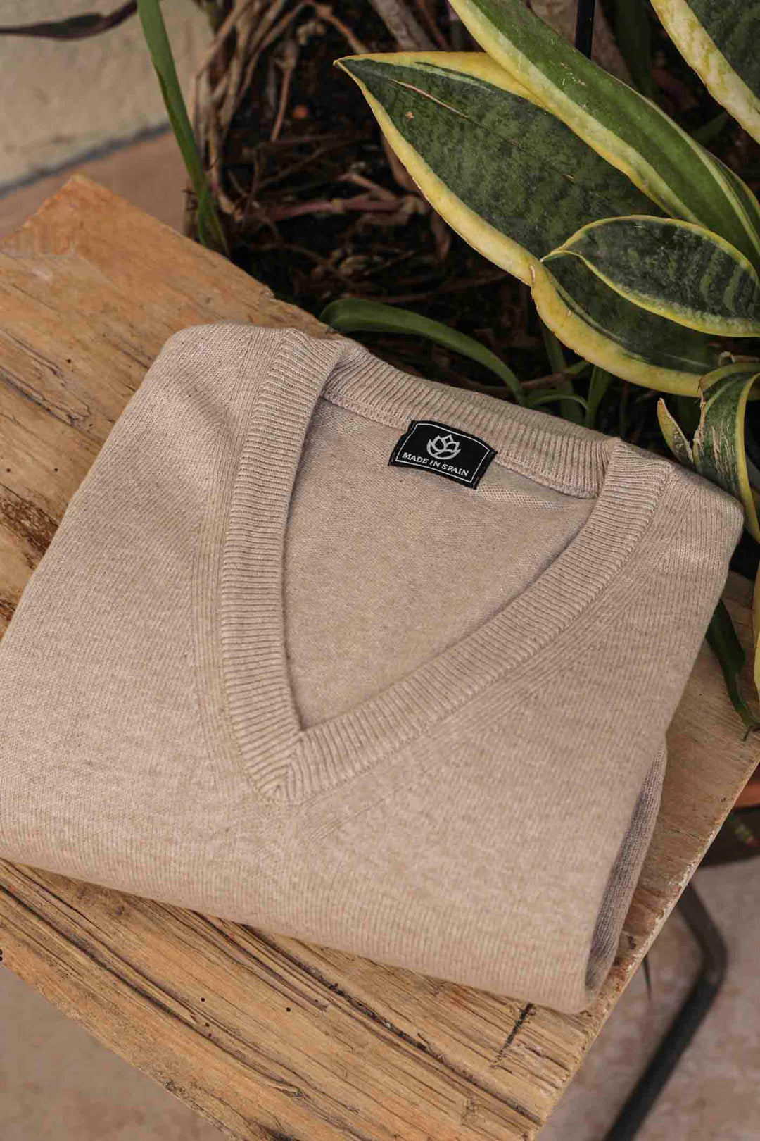 V-Neck Sweater Sand Beige Cotton 100%