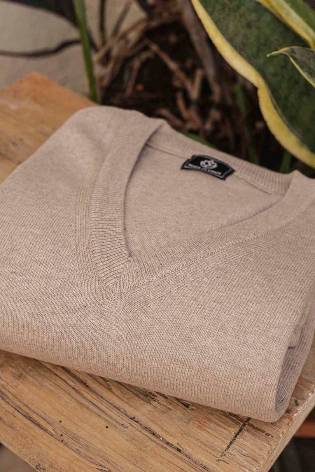 V-Neck Sweater Sand Beige Cotton 100%