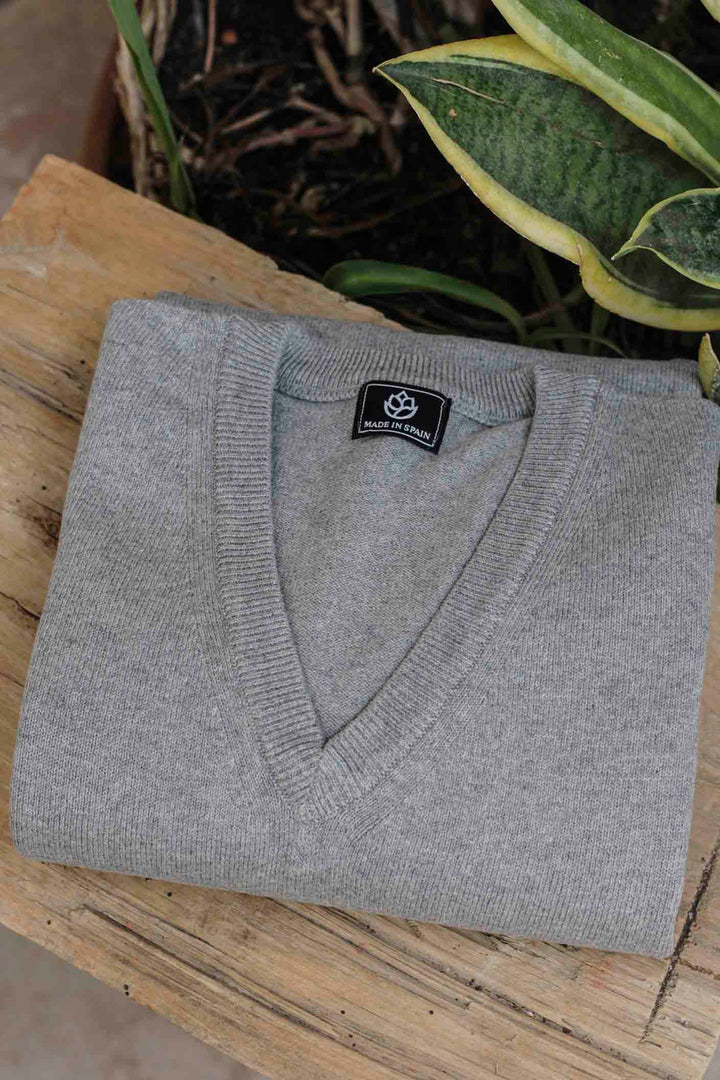 Ash Gray V-Neck Sweater 100% Cotton