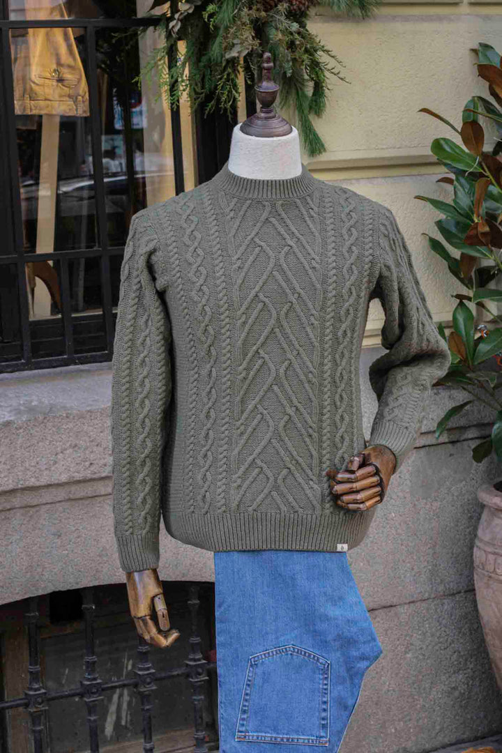 Basil Green Central Braid Cable Knit Sweater