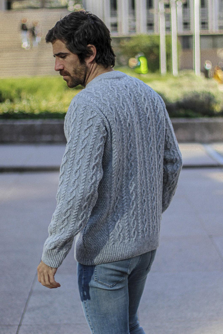 Siberia Gray Central Braid Cable Sweater