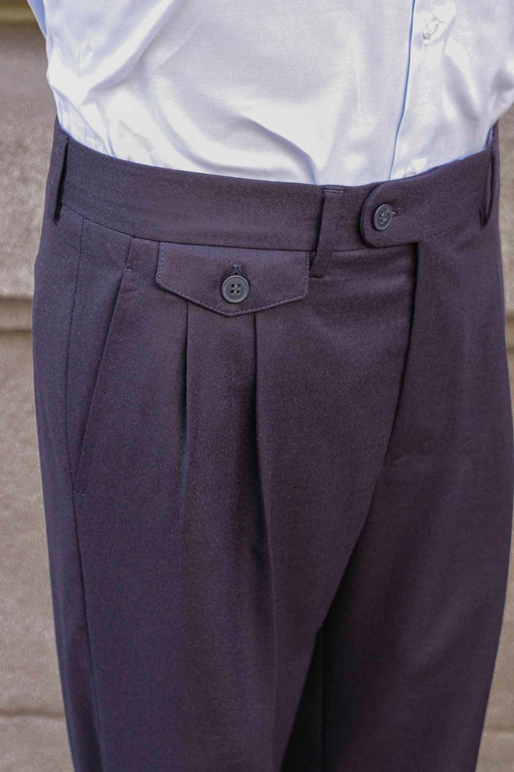 Navy Blue Wool Dress Pants Double Pleat and Watchmaker