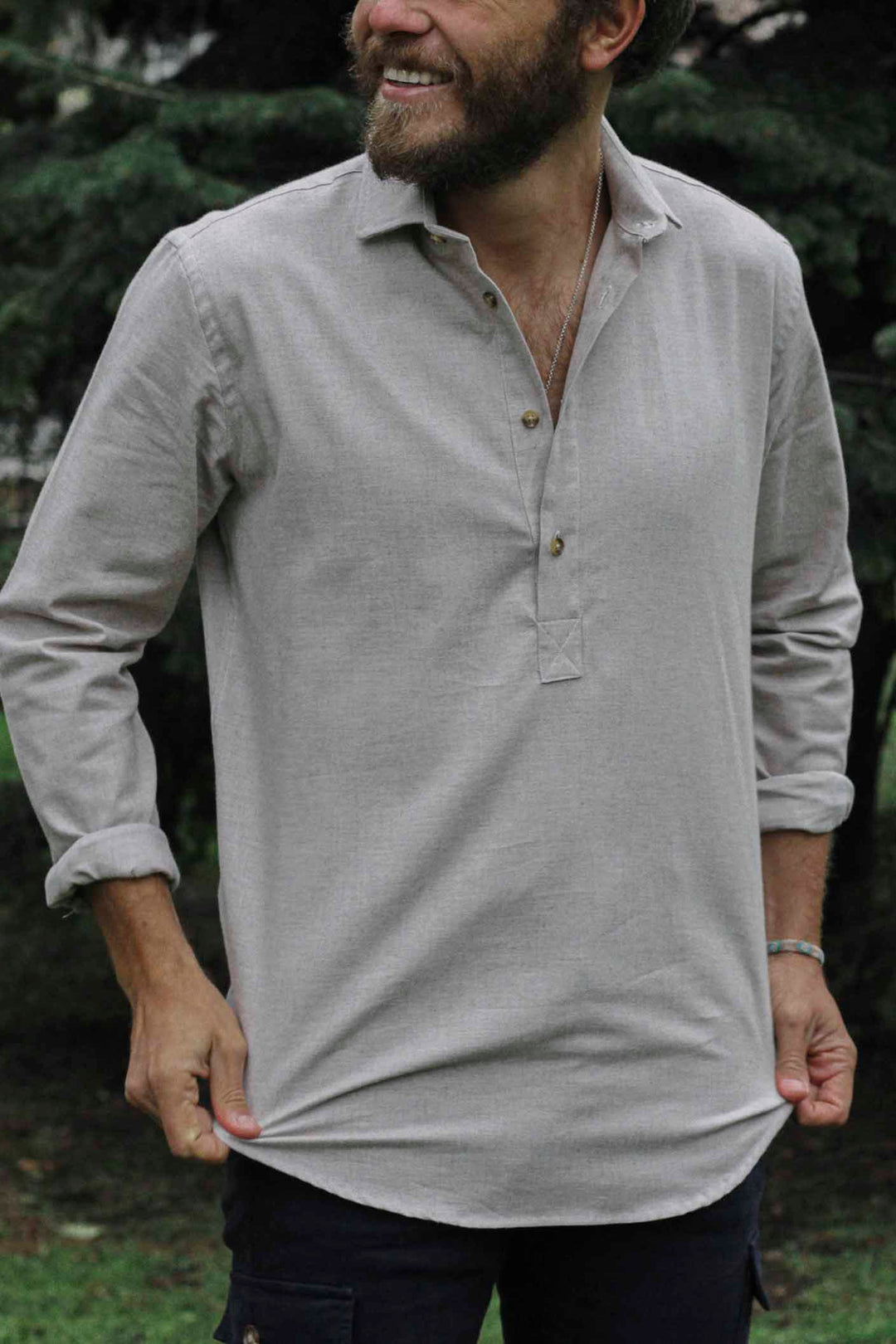 Sand Flannel T-shirt with Horn Buttons