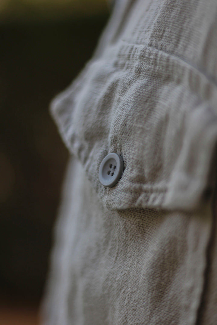 100% Linen Ash Gray Overshirt Pockets XL