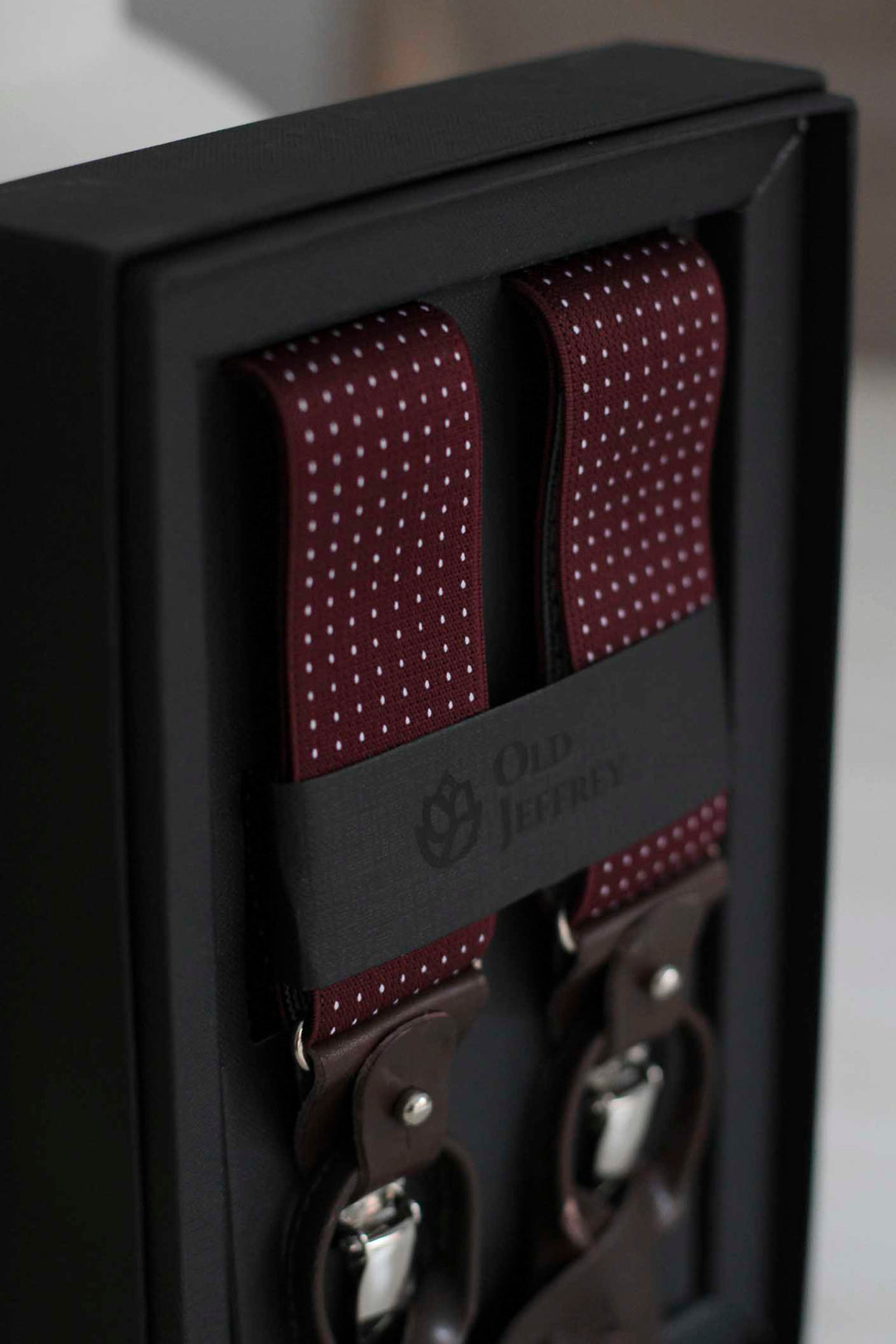 Burgundy Braces with Micro Dots and Black Leather Pullers