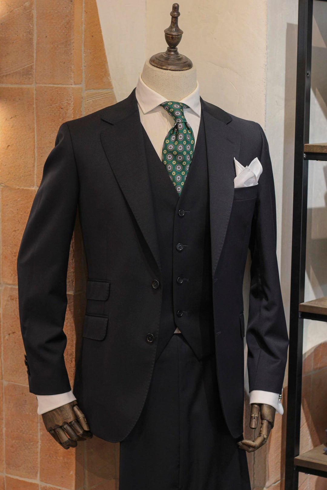 Half Canvas Suit 100% Wool Midnight Blue 3 pieces