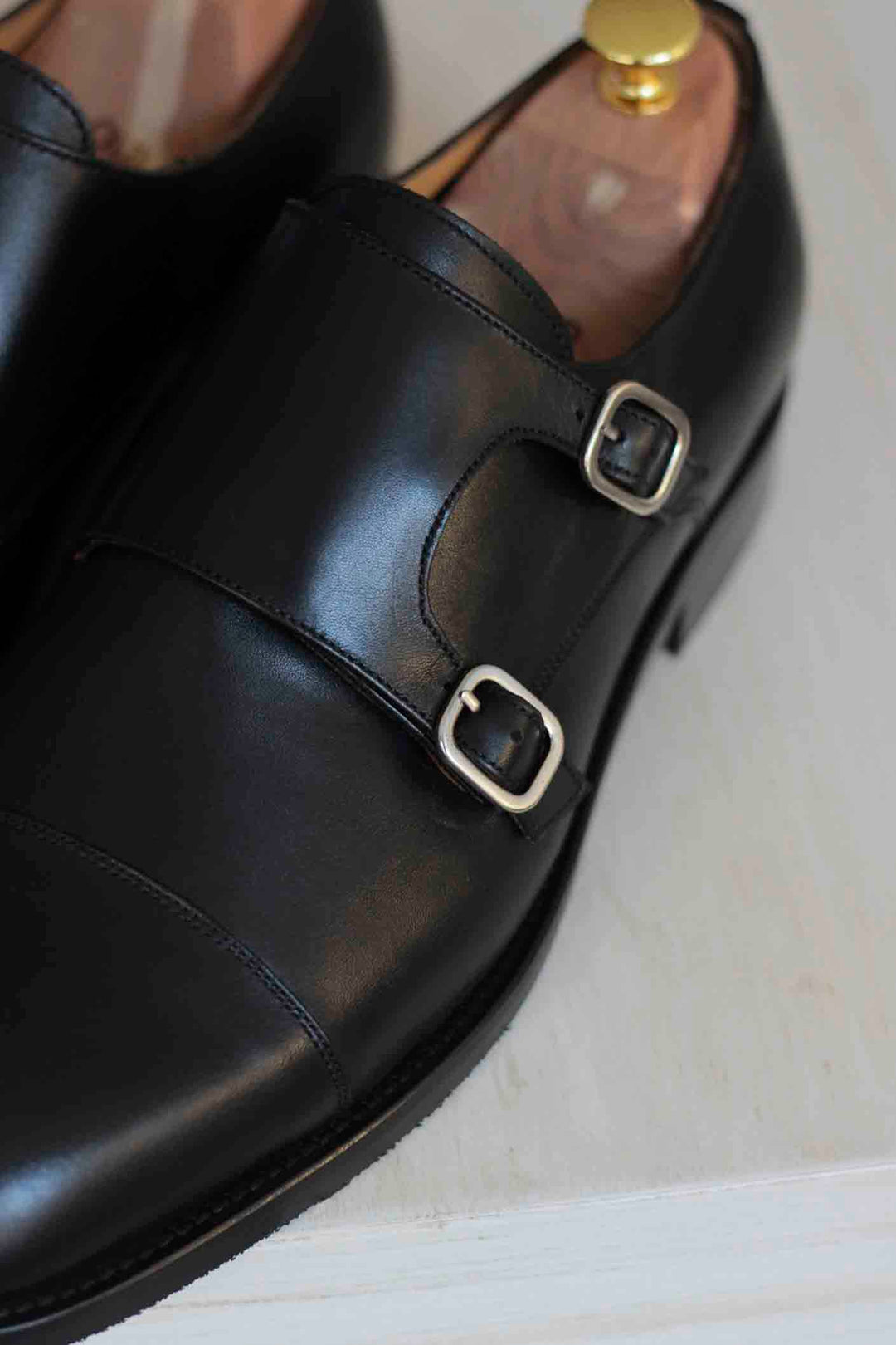 Boxcalf Black Double Buckle Shoe
